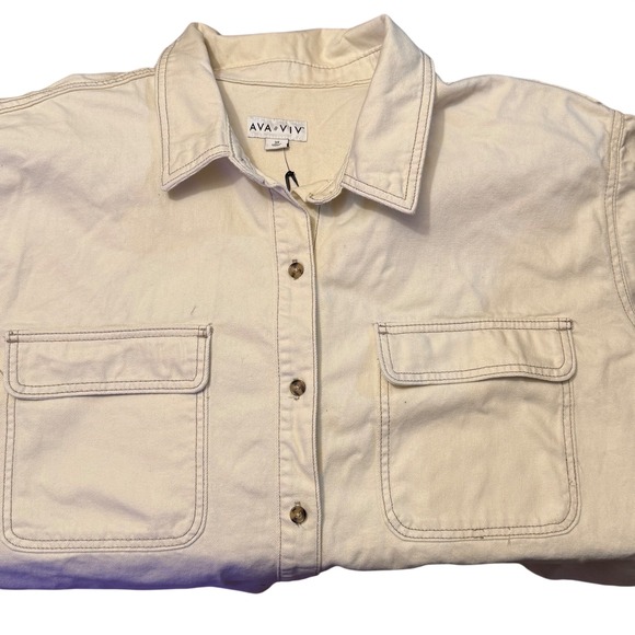 Size 3X AVA & VIV Womens Shirt Jacket Cream Button Front Long Sleeve - Picture 7 of 7